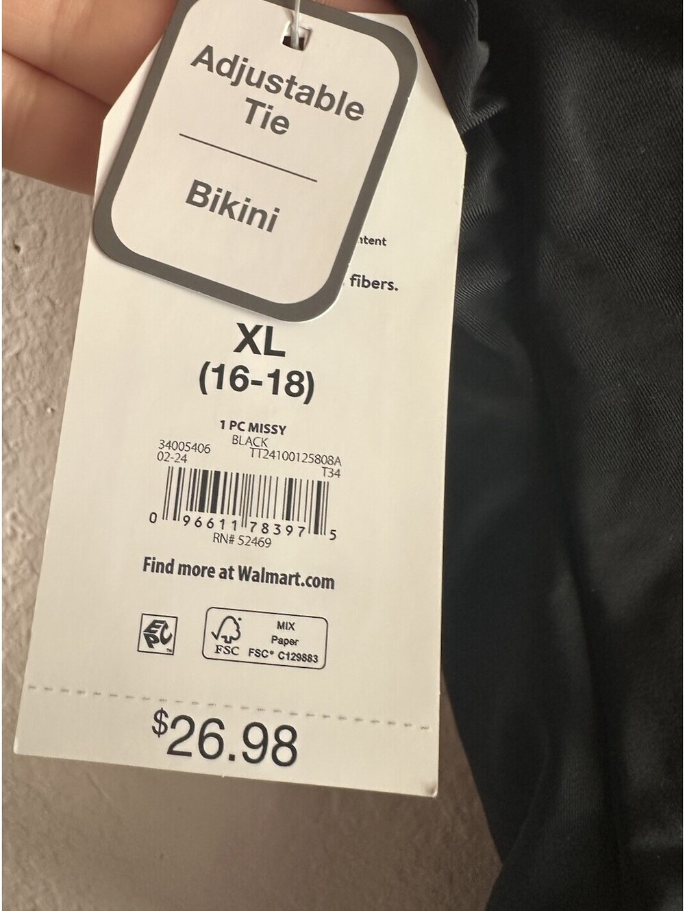 Time & Tru Women’s One Piece Black Swim Suit XL (16-18) Adjustable Tie - Picture 5 of 6